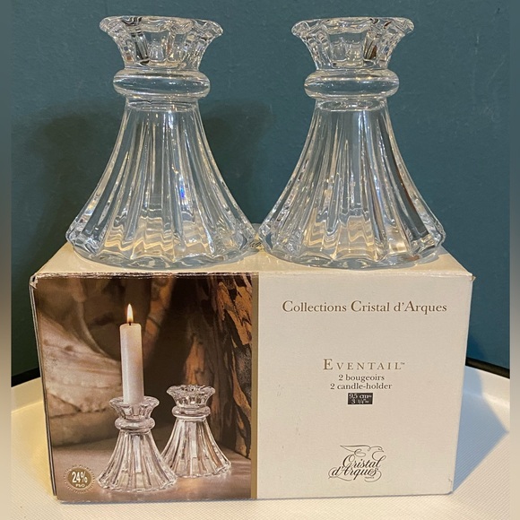Cristal D’arques EVENTAIL Candlestick Holders 3 3/4 Set Of Two in original box - Picture 1 of 7